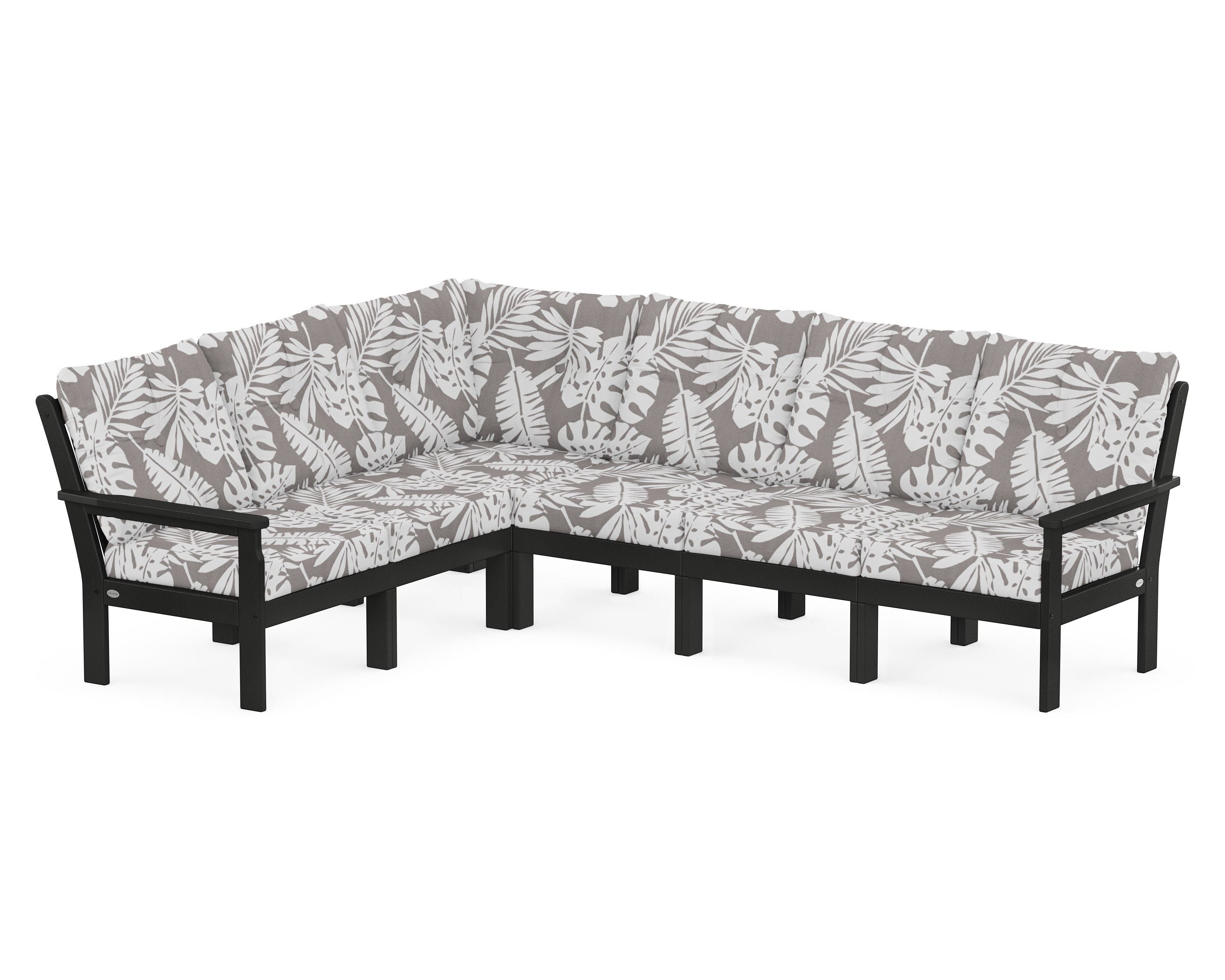 POLYWOOD® Vineyard 6-Piece Sectional in Black / Leaf Grey Mist