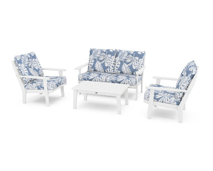POLYWOOD® Lakeside 4-Piece Deep Seating Set in White / Leaf Sky Blue