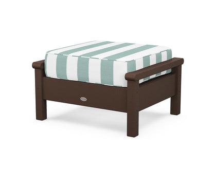 POLYWOOD® Harbour Deep Seating Ottoman in Mahogany / Cabana Stripe Glacier Spa