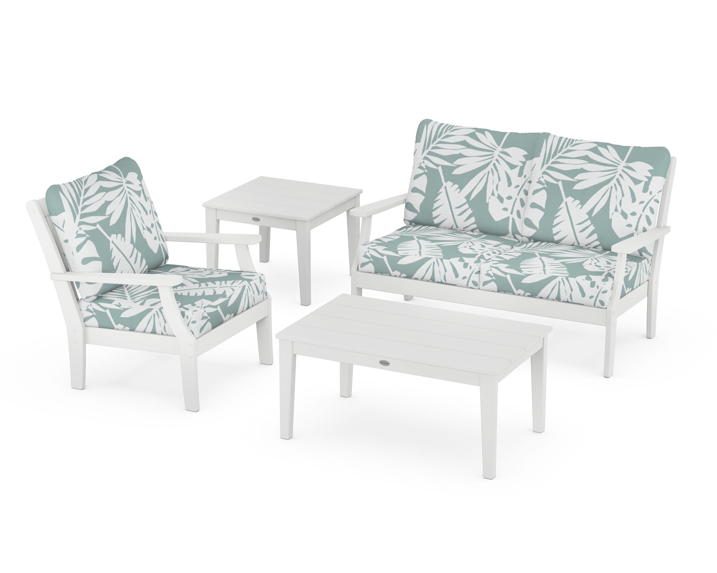 POLYWOOD® Braxton 4-Piece Deep Seating Set in White / Leaf Glacier Spa