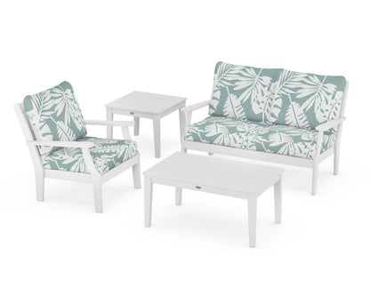 POLYWOOD® Braxton 4-Piece Deep Seating Set in White / Leaf Glacier Spa