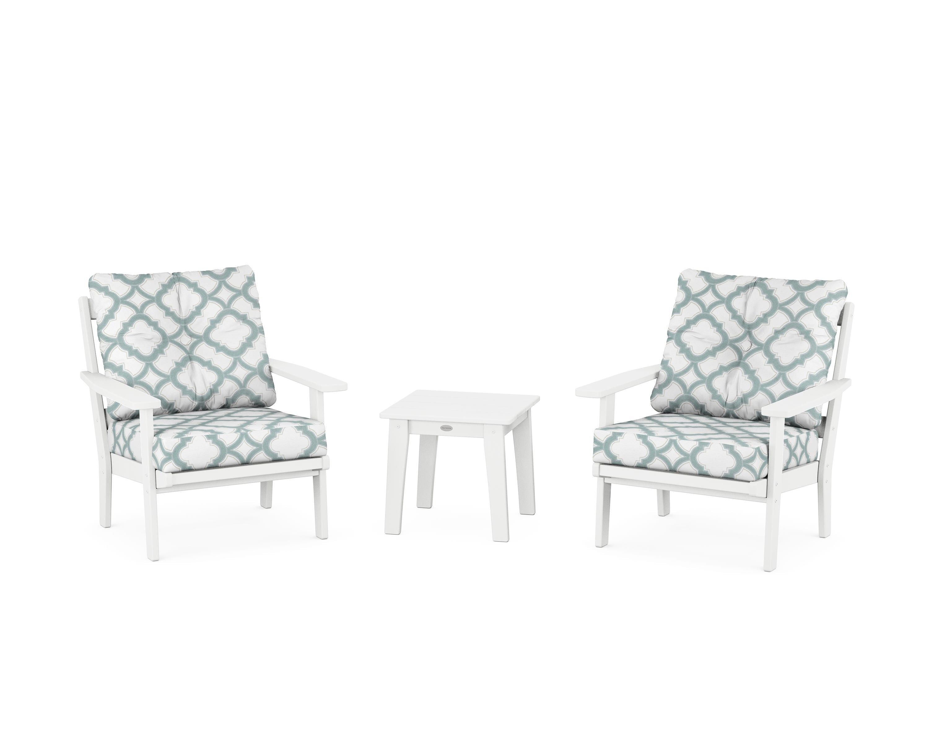 POLYWOOD® Prairie 3-Piece Deep Seating Set in White / Trellis Glacier Spa