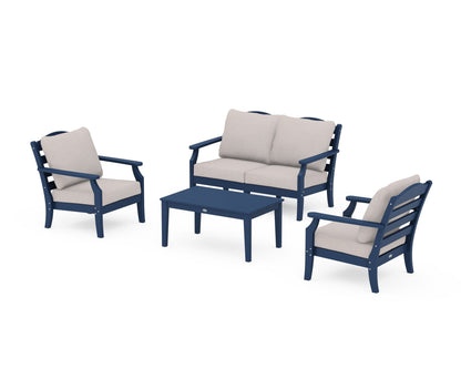 Draper James™ by  POLYWOOD® Savannah 4-Piece Deep Seating Set with Loveseat in Navy / Dune Burlap