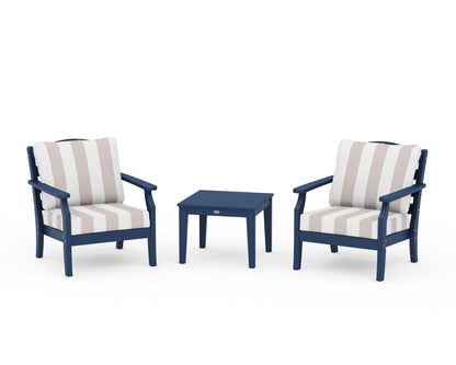 Draper James™ by  POLYWOOD® Savannah 3-Piece Deep Seating Set in Navy / Cabana Stripe Dune Burlap