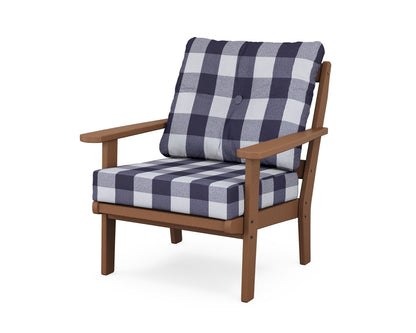 POLYWOOD® Mission Deep Seating Chair in Teak / Buffalo Plaid Navy
