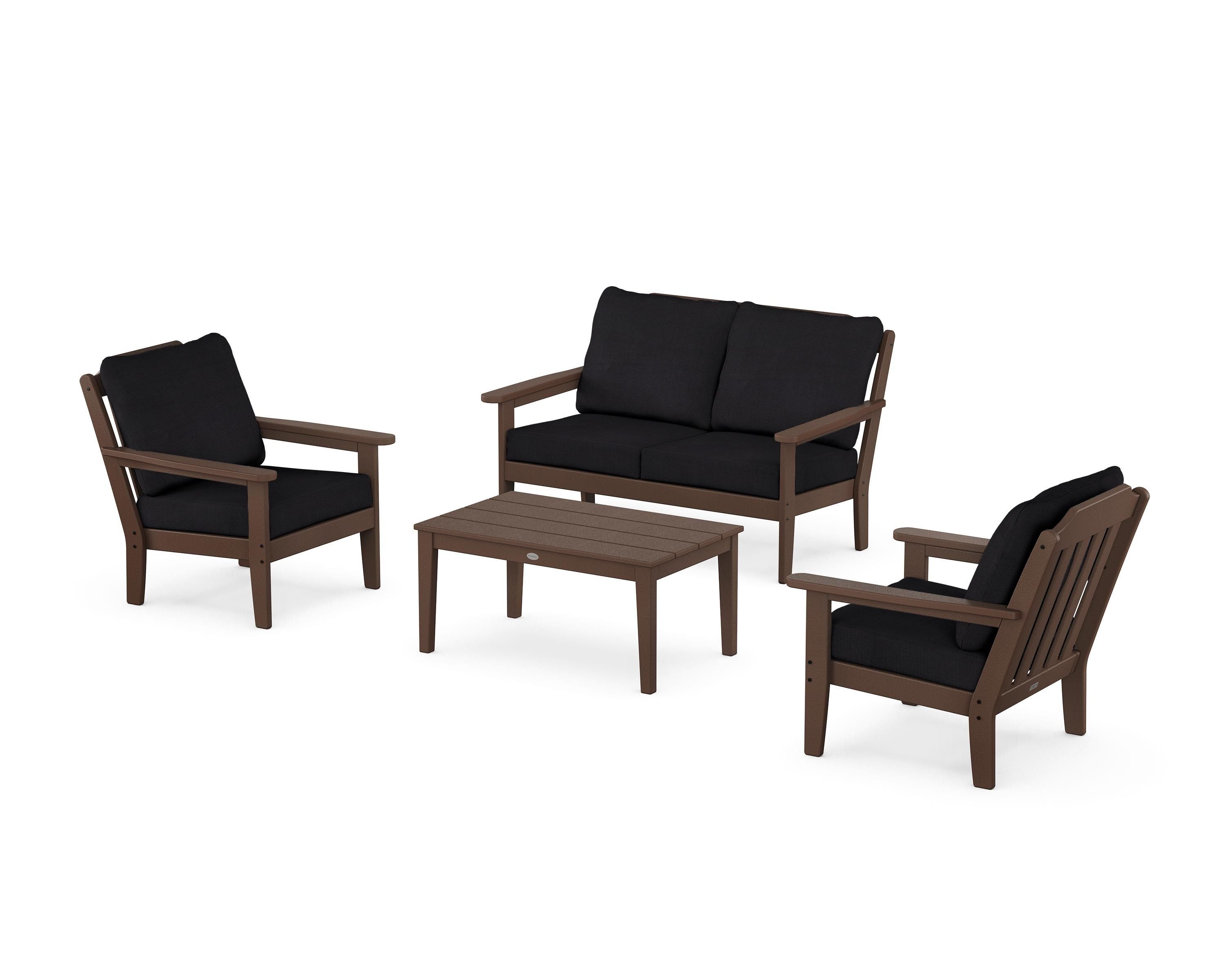 Country Living Cottage 4-Piece Deep Seating Set with Loveseat in Mahogany / Midnight Linen