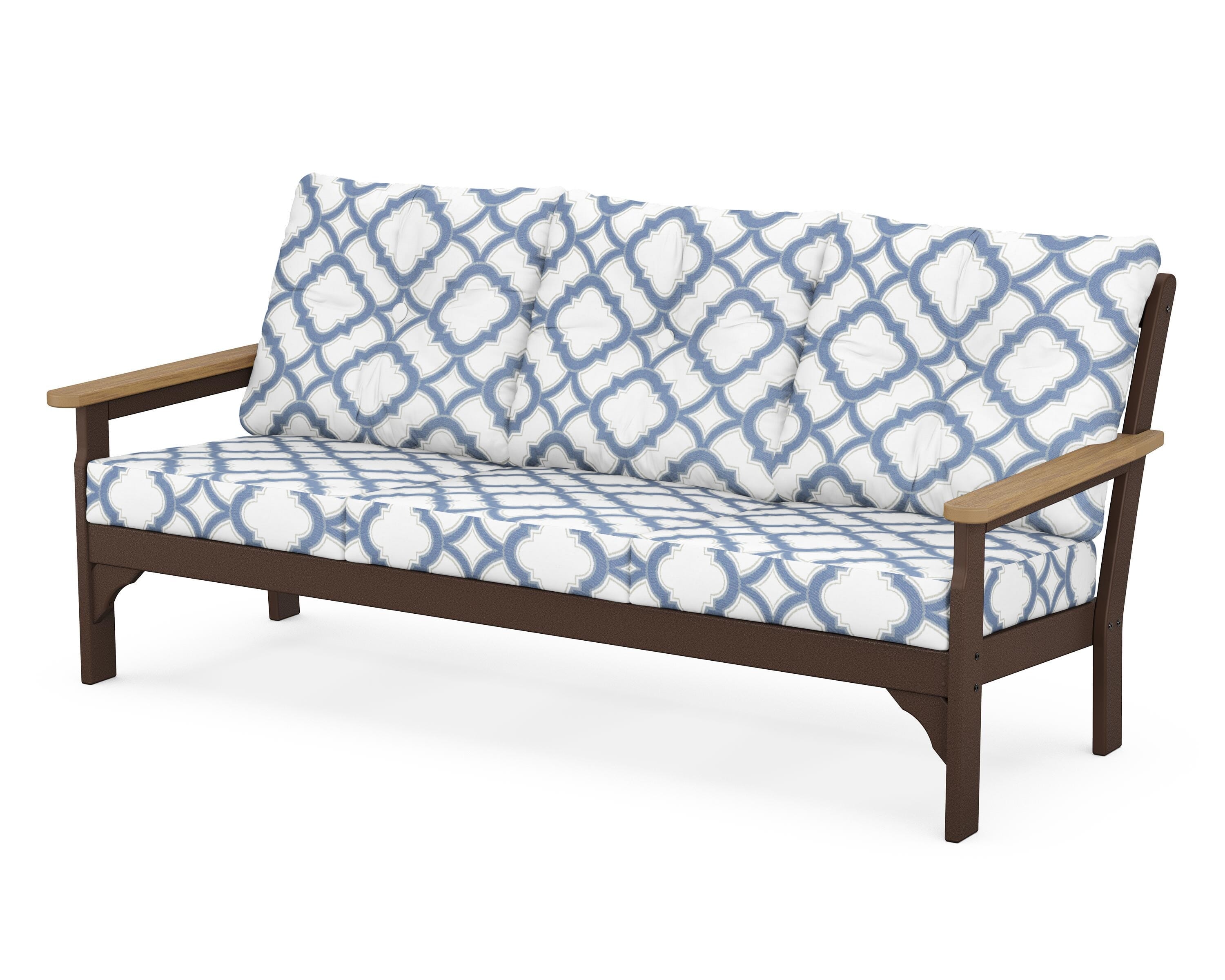 POLYWOOD® Vineyard Deep Seating Sofa in Mahogany / Natural / Trellis Sky Blue