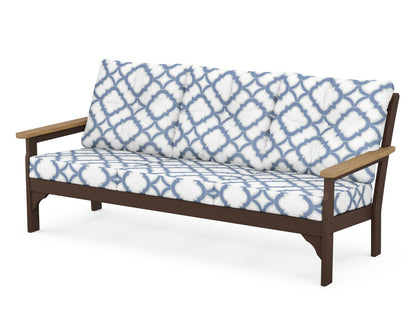 POLYWOOD® Vineyard Deep Seating Sofa in Mahogany / Natural / Trellis Sky Blue