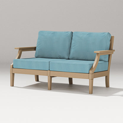 PW Designer Series Estate Loveseat in Vintage Sahara / Lattice Sky Blue