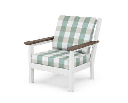 POLYWOOD® Chippendale Deep Seating Chair in White / Kona / Buffalo Plaid Glacier Spa