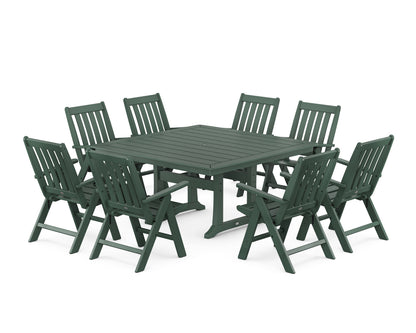 POLYWOOD® Vineyard Folding Chair 9-Piece Square Dining Set with Trestle Legs in Green
