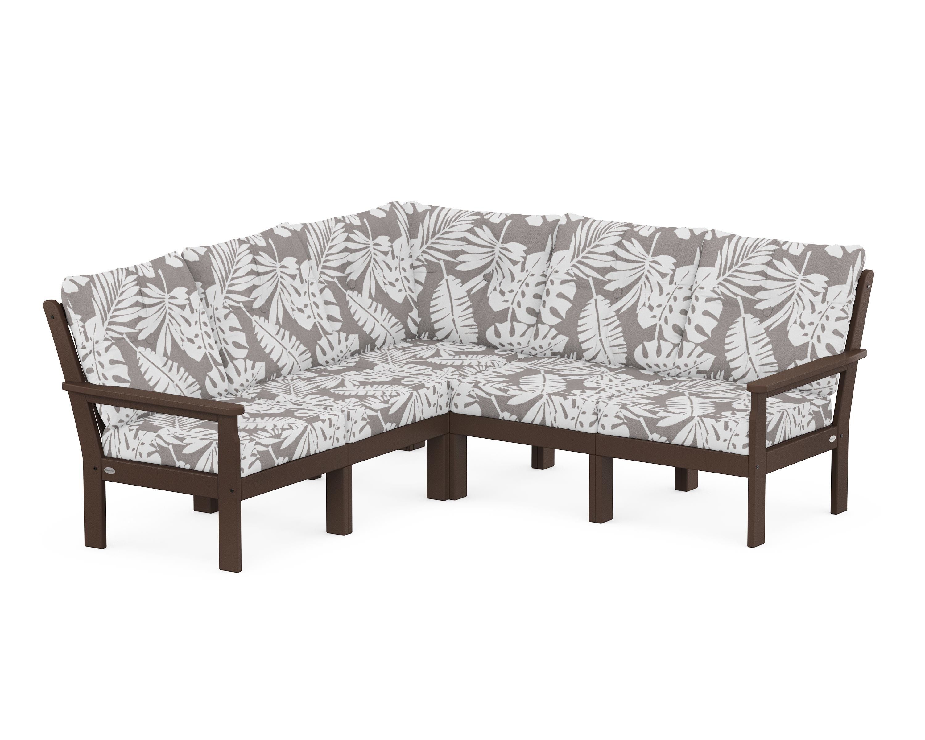 POLYWOOD® Vineyard 5-Piece Sectional in Mahogany / Leaf Grey Mist