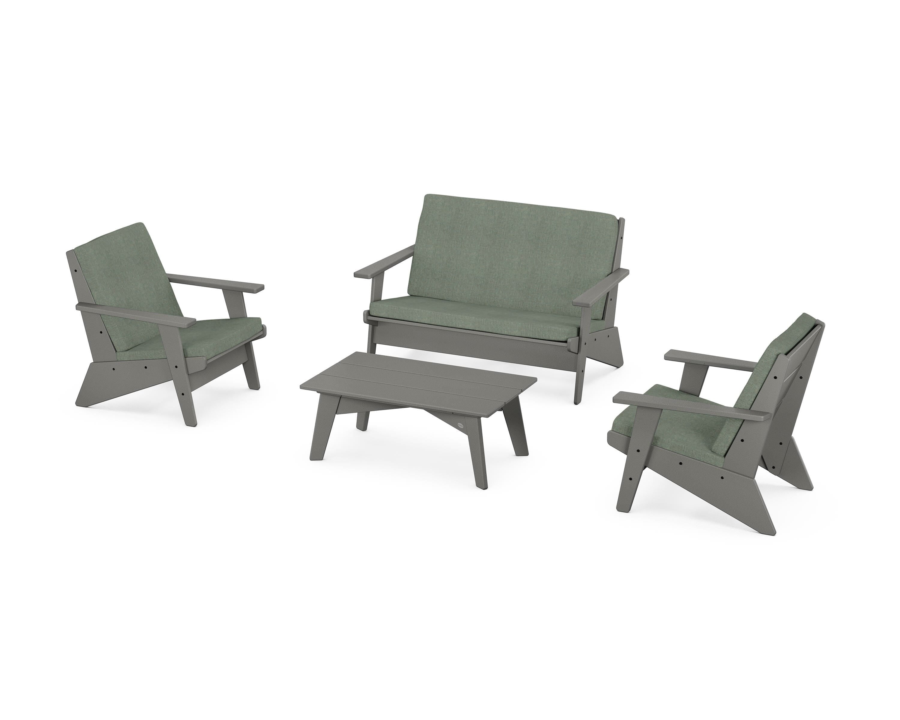 POLYWOOD® Riviera Modern Lounge 4-Piece Set in Slate Grey / Cast Sage