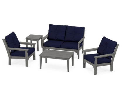 POLYWOOD® Vineyard 5-Piece Deep Seating Set in Slate Grey / Navy