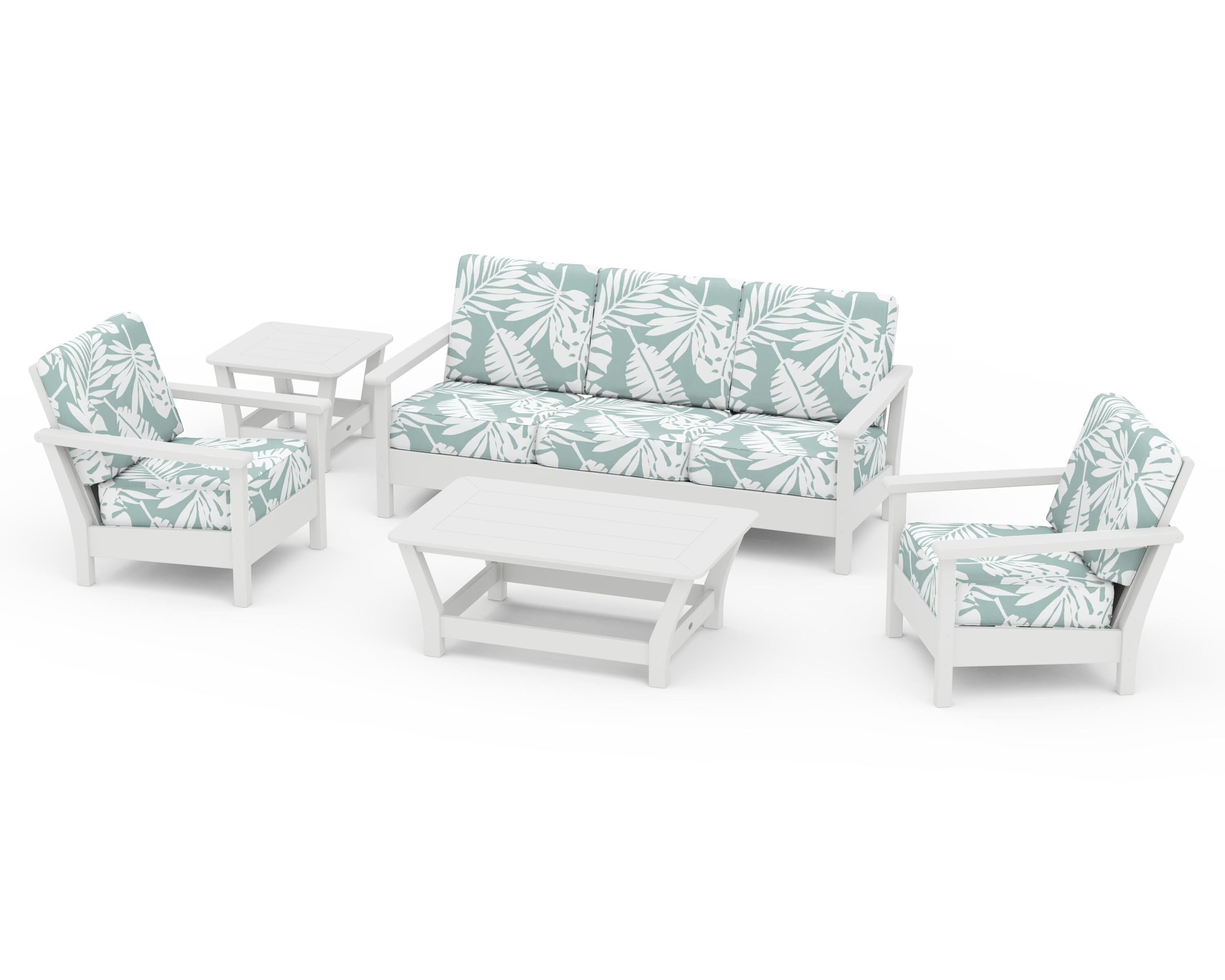 POLYWOOD® Harbour 5-Piece Deep Seating Set in White / Leaf Glacier Spa