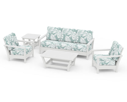 POLYWOOD® Harbour 5-Piece Deep Seating Set in White / Leaf Glacier Spa