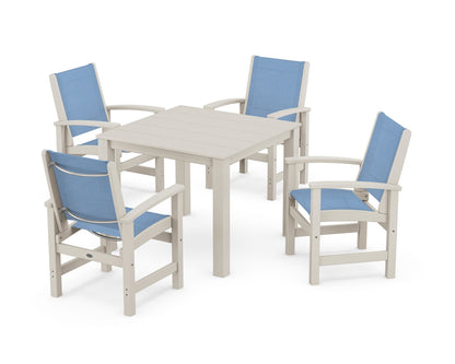 POLYWOOD® Coastal 5-Piece Parsons Dining Set in Sand / Poolside Sling