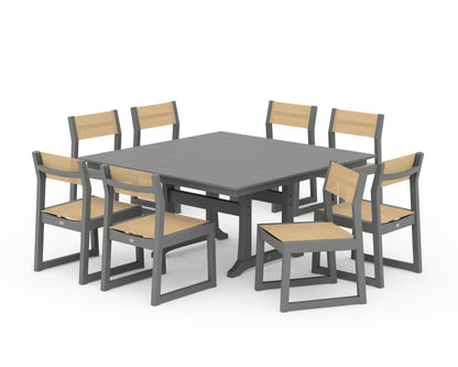 POLYWOOD® EDGE Sling Side Chair 9-Piece Farmhouse Trestle Dining Set in Slate Grey / Dupioni Apricot Sling