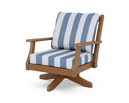 Country Living Wovendale Deep Seating Swivel Chair in Teak / Cabana Stripe Sky Blue