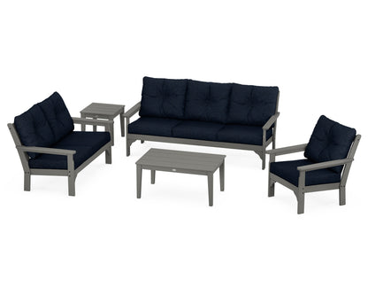 POLYWOOD® Vineyard 5 Piece Deep Seating Set in Slate Grey / Marine Indigo