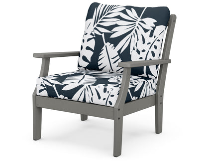 POLYWOOD® Braxton Deep Seating Chair in Slate Grey / Leaf Marine Indigo
