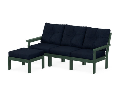 POLYWOOD® Vineyard 4-Piece Sectional with Ottoman in Green / Marine Indigo