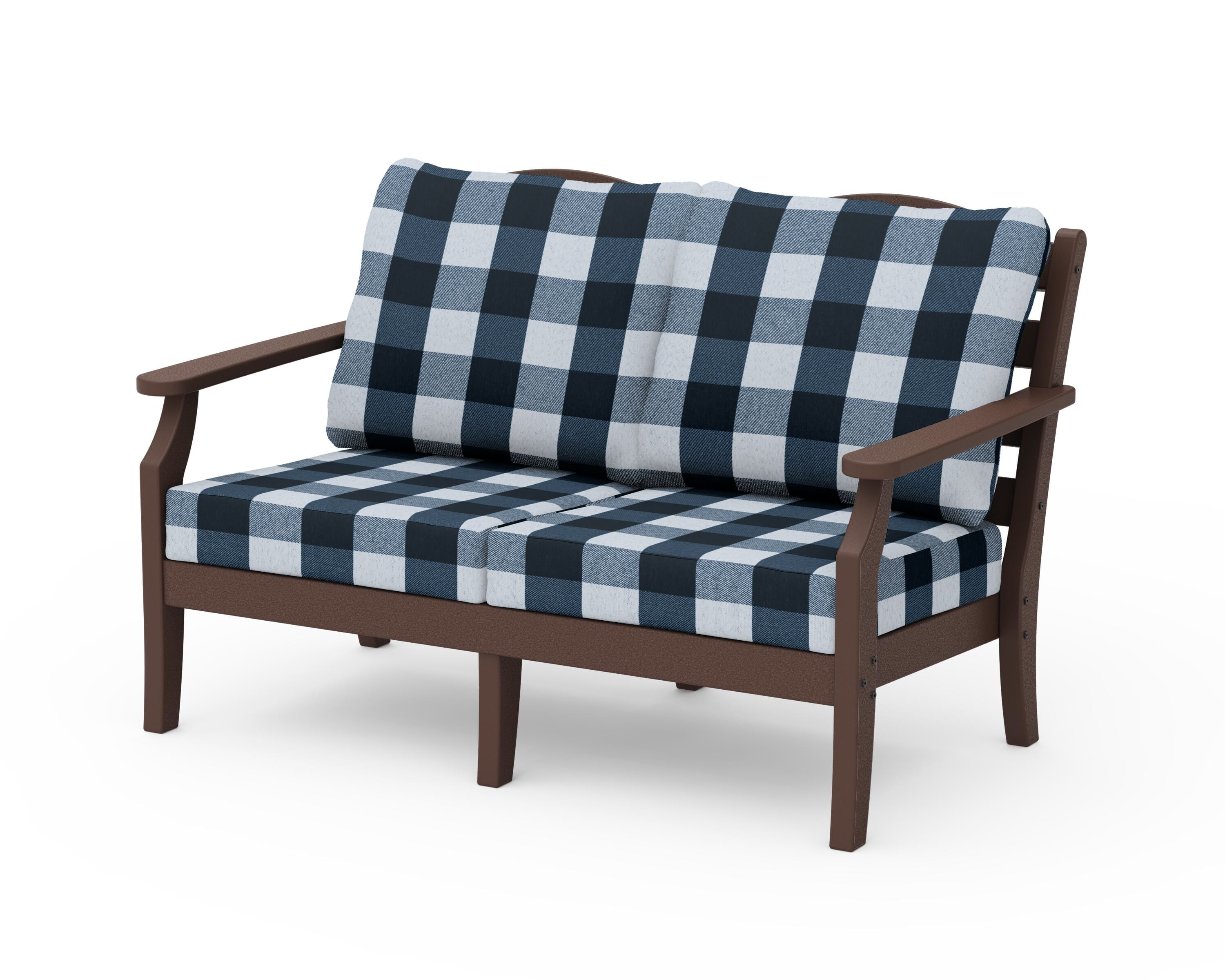 Draper James™ by  POLYWOOD® Savannah Deep Seating Loveseat in Mahogany / Buffalo Plaid Marine Indigo