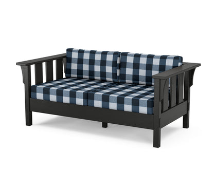 Martha Stewart by POLYWOOD® Acadia Deep Seating Loveseat in Black / Buffalo Plaid Marine Indigo