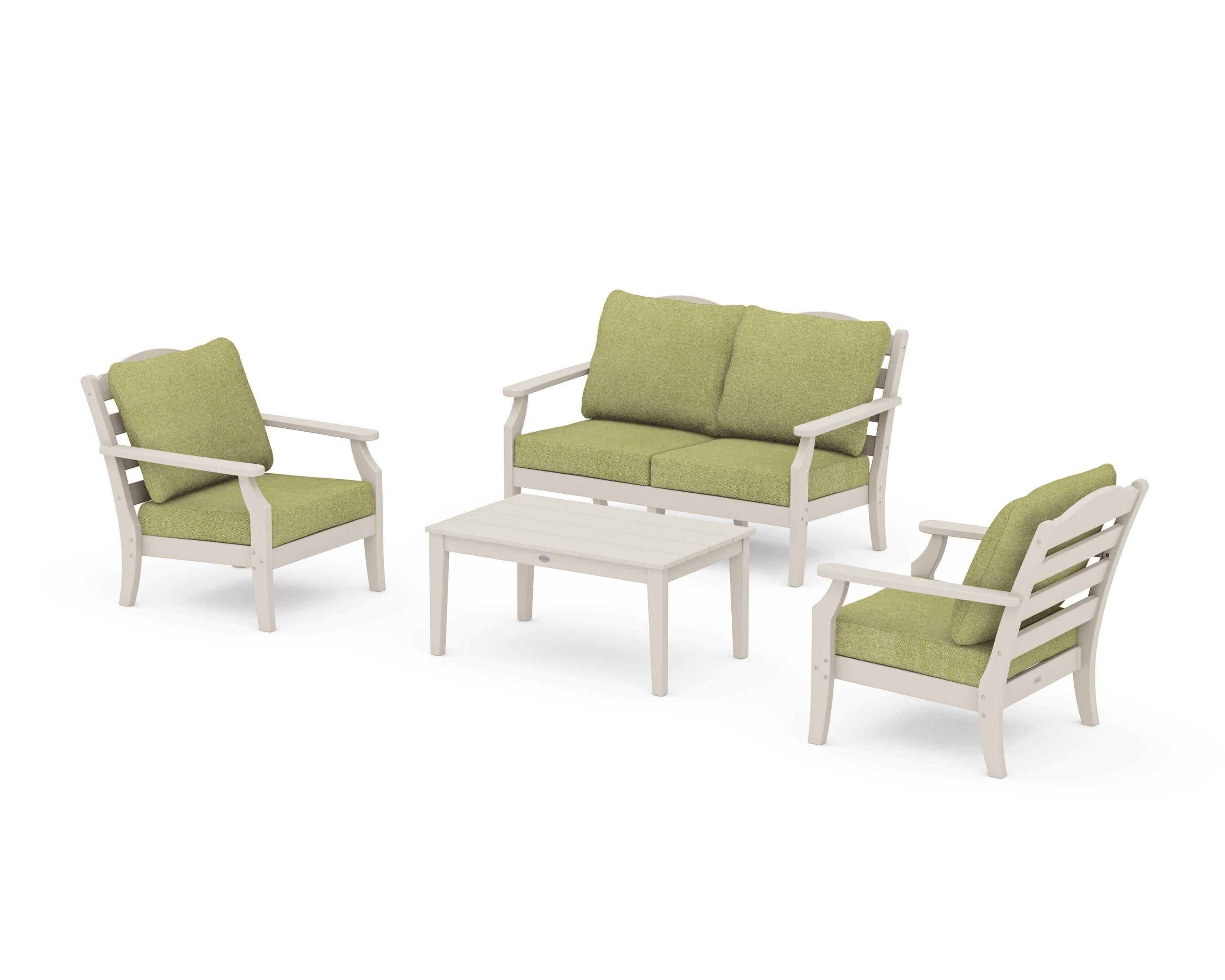 Draper James™ by  POLYWOOD® Savannah 4-Piece Deep Seating Set with Loveseat in Sand / Chartreuse Boucle