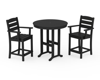 POLYWOOD® Lakeside 3-Piece Round Farmhouse Arm Chair Counter  Set in Black
