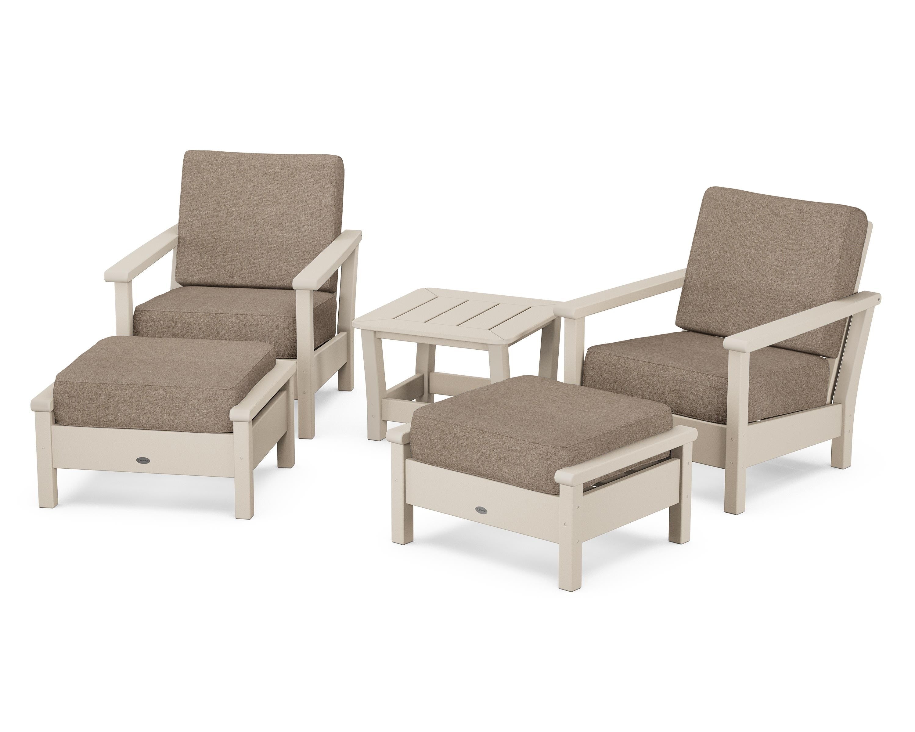 POLYWOOD® Harbour 5-Piece Deep Seating Chair Set in Sand / Spiced Burlap