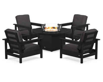 POLYWOOD® Club 5-Piece Conversation Set with Fire Pit Table in Black / Ash Charcoal