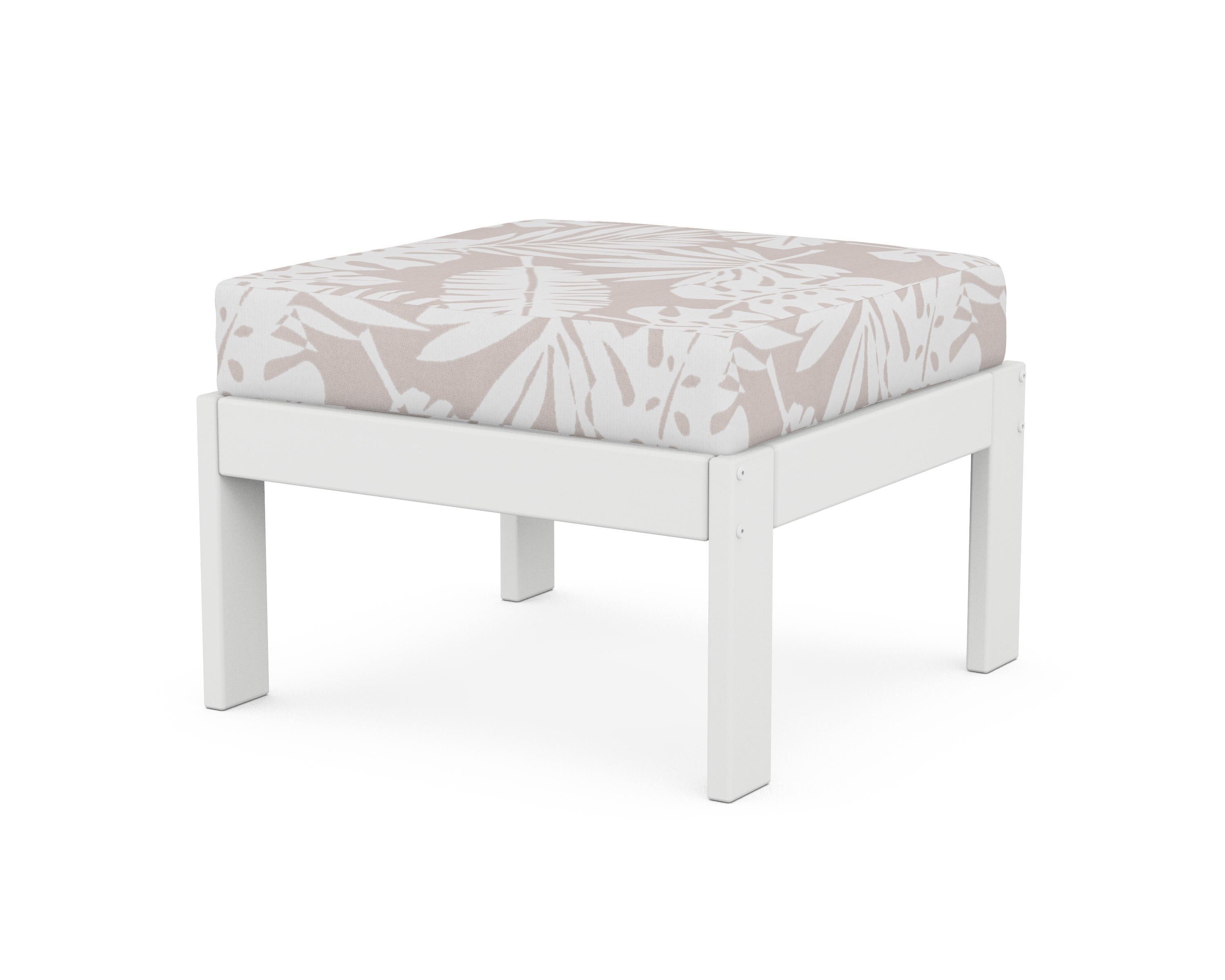POLYWOOD® Vineyard Modular Ottoman in White / Leaf Dune Burlap