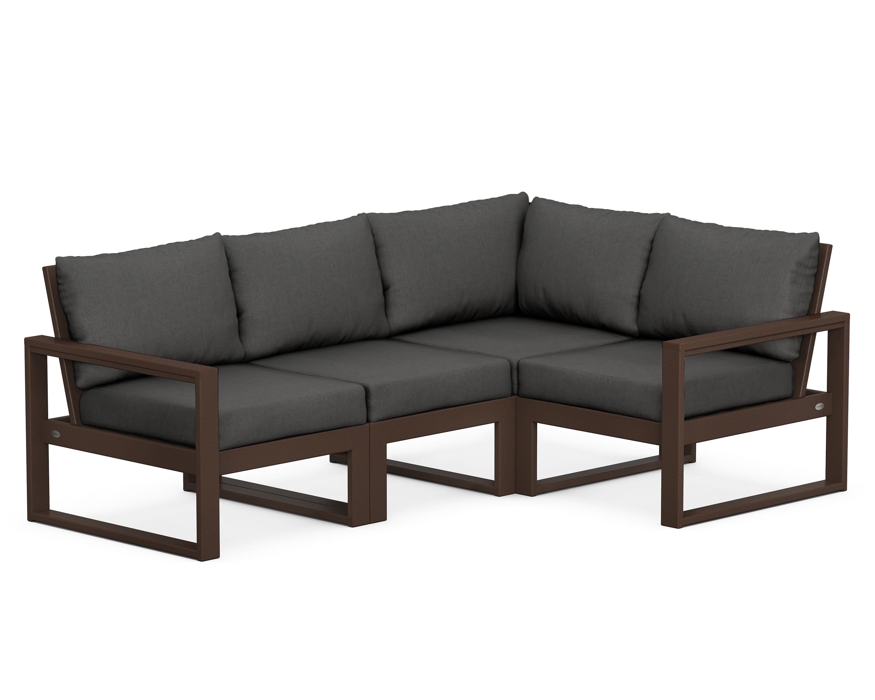 POLYWOOD® EDGE 4-Piece Modular Deep Seating Set in Mahogany / Spectrum Carbon