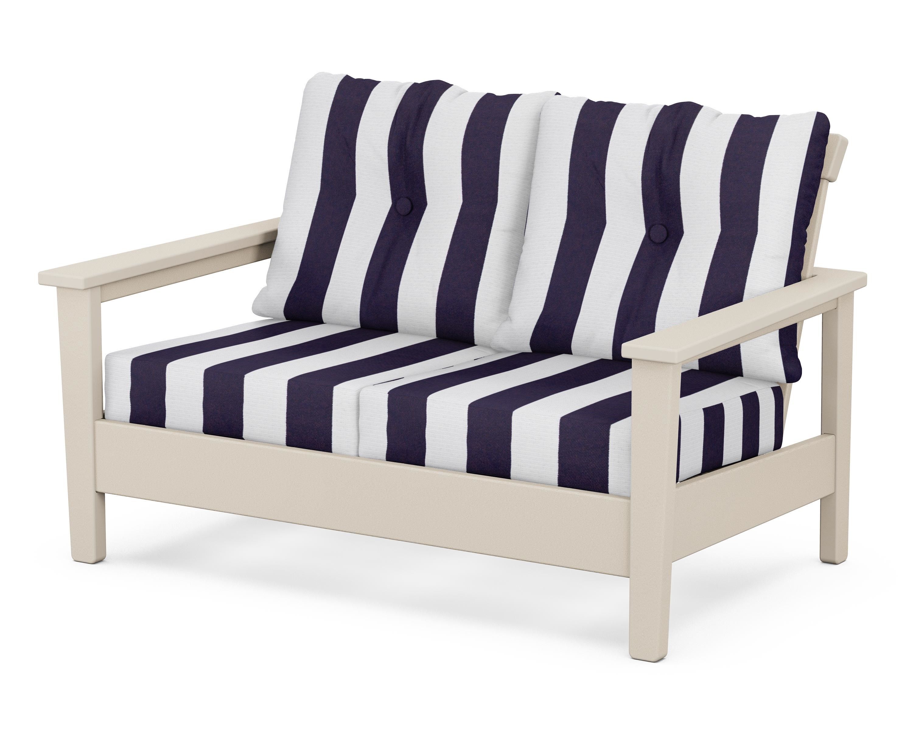 POLYWOOD® Prescott Deep Seating Loveseat in Sand / Cabana Stripe Navy