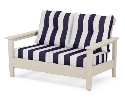 POLYWOOD® Prescott Deep Seating Loveseat in Sand / Cabana Stripe Navy
