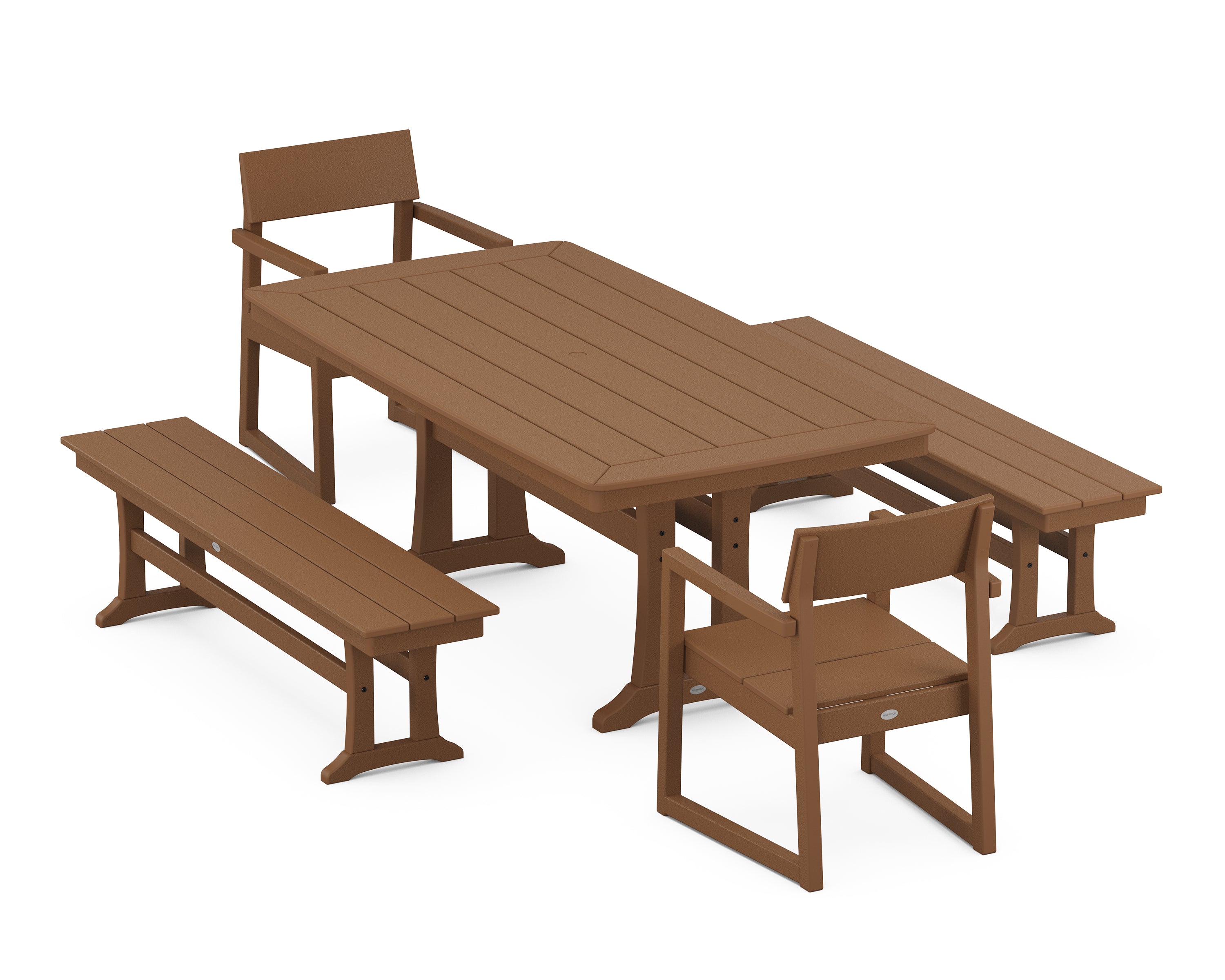 POLYWOOD® EDGE 5-Piece Dining Set with Trestle Legs in Teak
