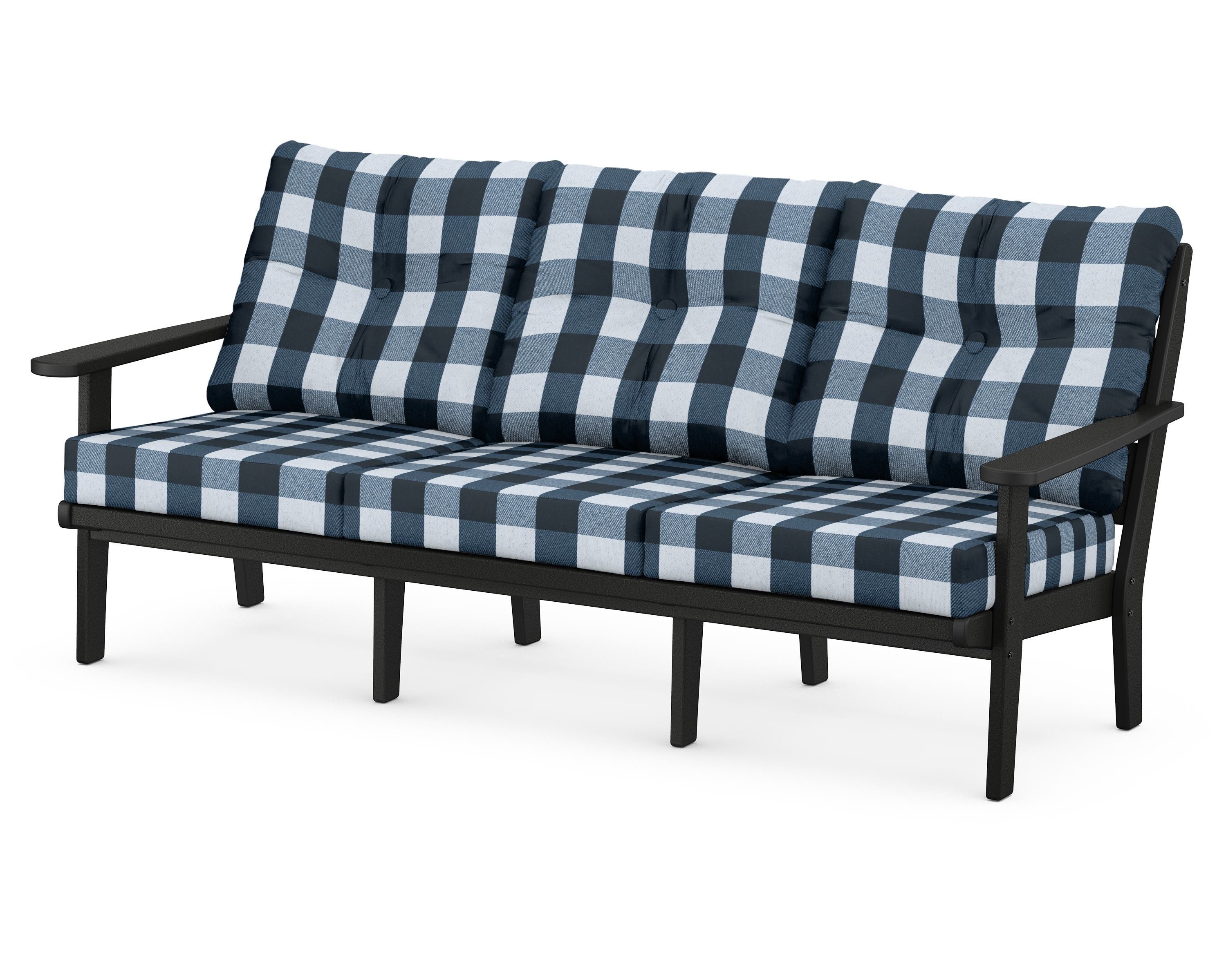 POLYWOOD® Lakeside Deep Seating Sofa in Black / Buffalo Plaid Marine Indigo