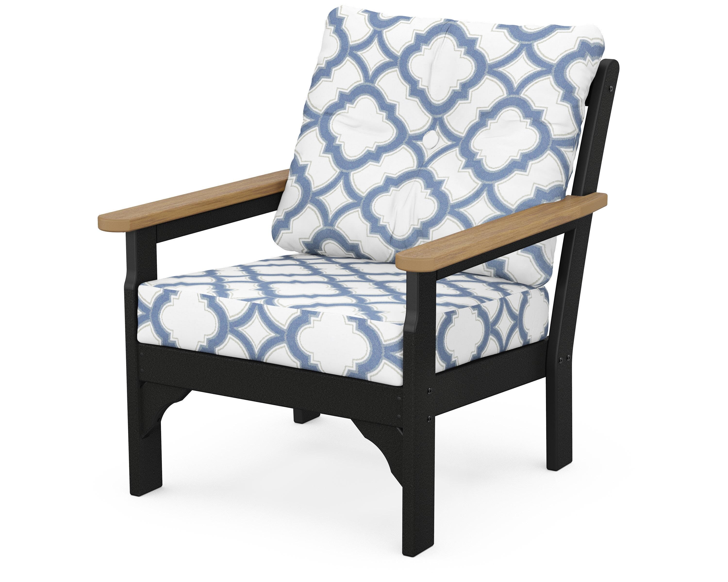 POLYWOOD® Vineyard Deep Seating Chair in Black / Natural / Trellis Sky Blue