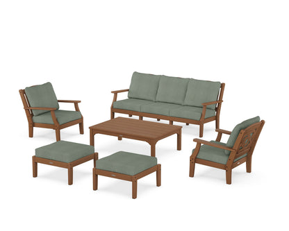 Martha Stewart by POLYWOOD® Chinoiserie 6-Piece Lounge Sofa Set in Teak / Cast Sage
