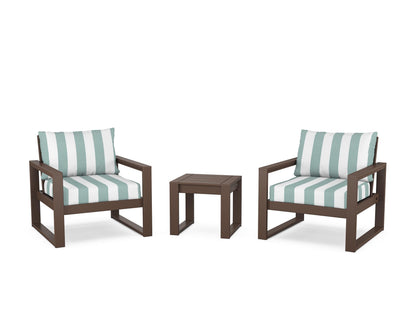 POLYWOOD® EDGE Sectional 3-Piece Deep Seating Set in Mahogany / Cabana Stripe Glacier Spa
