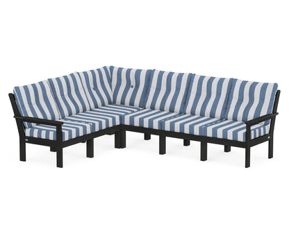 POLYWOOD® Vineyard 6-Piece Sectional in Black / Cabana Stripe Sky Blue