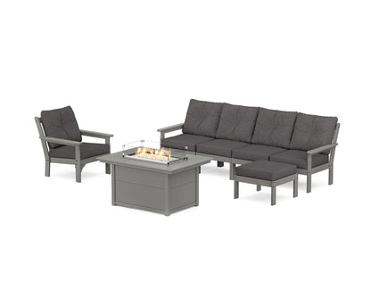 POLYWOOD® Vineyard Sectional Lounge and Fire Pit Set in Slate Grey / Ash Charcoal