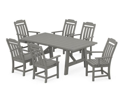 Country Living Cottage Arm Chair 7-Piece Rustic Farmhouse Dining Set in Slate Grey