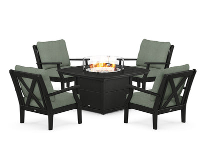 POLYWOOD® Braxton 5-Piece Deep Seating Conversation Set with Fire Pit Table in Black / Cast Sage