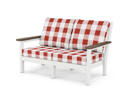 POLYWOOD® Chippendale Deep Seating Loveseat in White / Kona / Buffalo Plaid Crimson