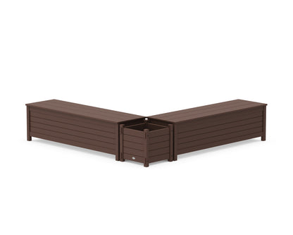 POLYWOOD® 60" Nautical L- Shaped Planter Storage Bench Set in Mahogany