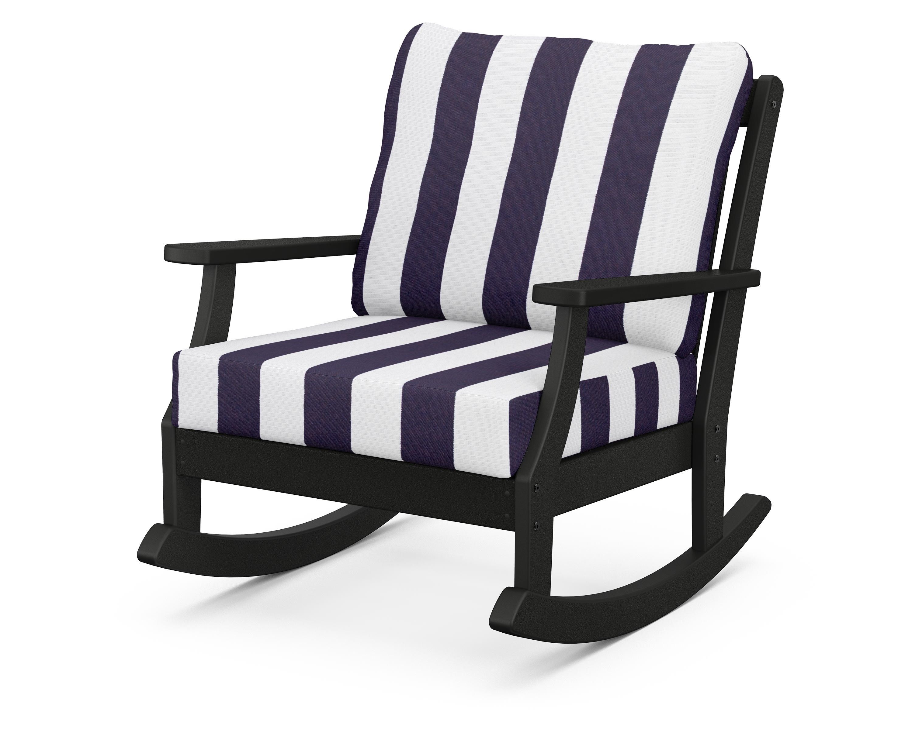 POLYWOOD® Braxton Deep Seating Rocking Chair in Black / Cabana Stripe Navy