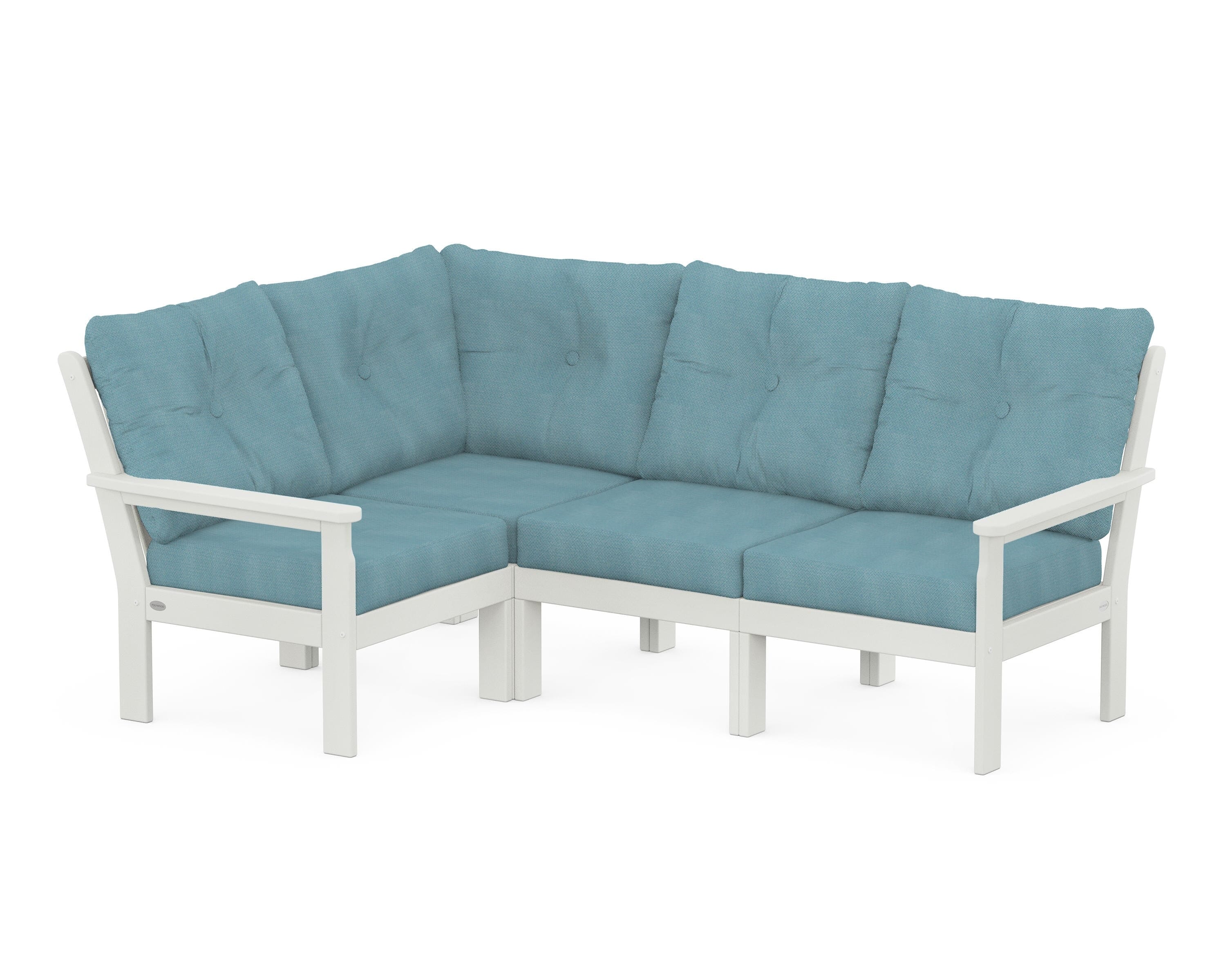 POLYWOOD® Vineyard 4-Piece Sectional in Vintage White / Lattice Sky Blue