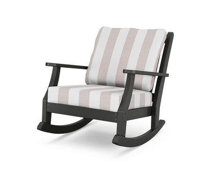 Country Living Wovendale Deep Seating Rocking Chair in Black / Cabana Stripe Dune Burlap